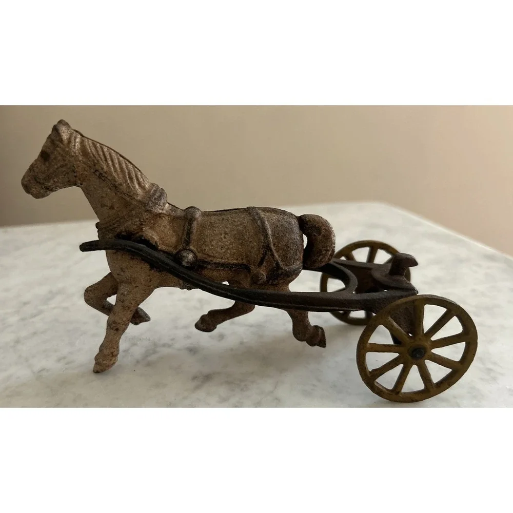 Antique Cast Iron Horse Drawn Ice Wagon Early 1900s #2